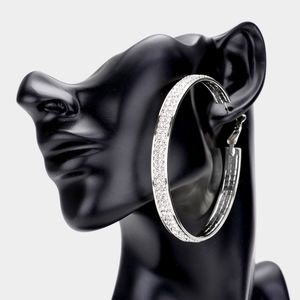 Silver Hoop Rhinestone Earrings Fashion Jewelry